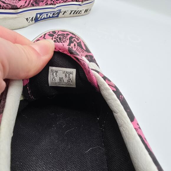 Vans Lady Vans pink black graphic embroidered lace up canvas shoes men 6.5 - Picture 9 of 10